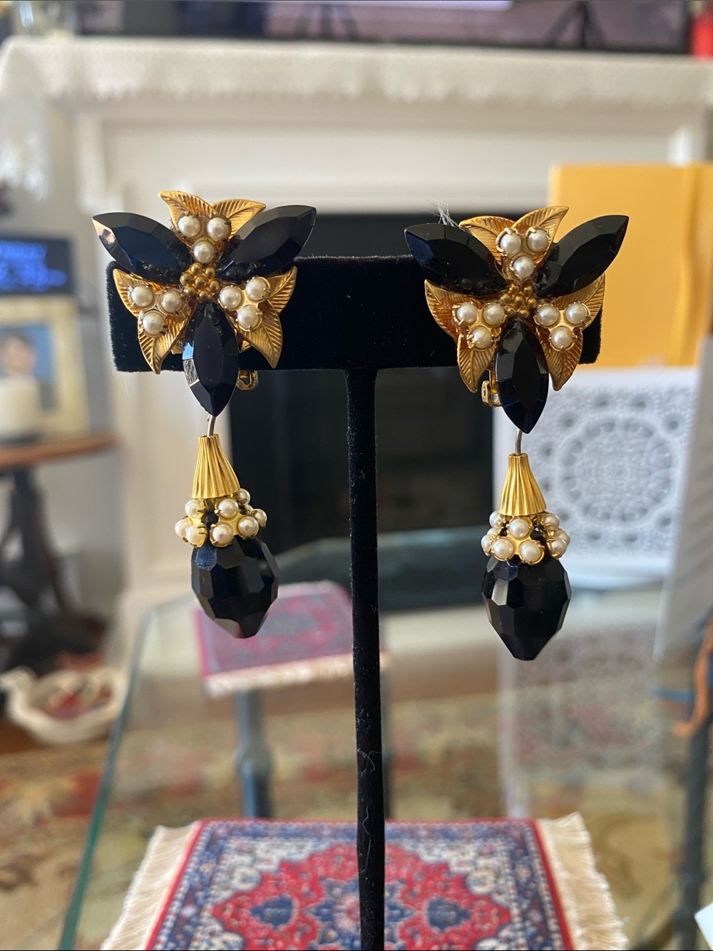 Gold and Black Pearl Drop Statement Earrings
